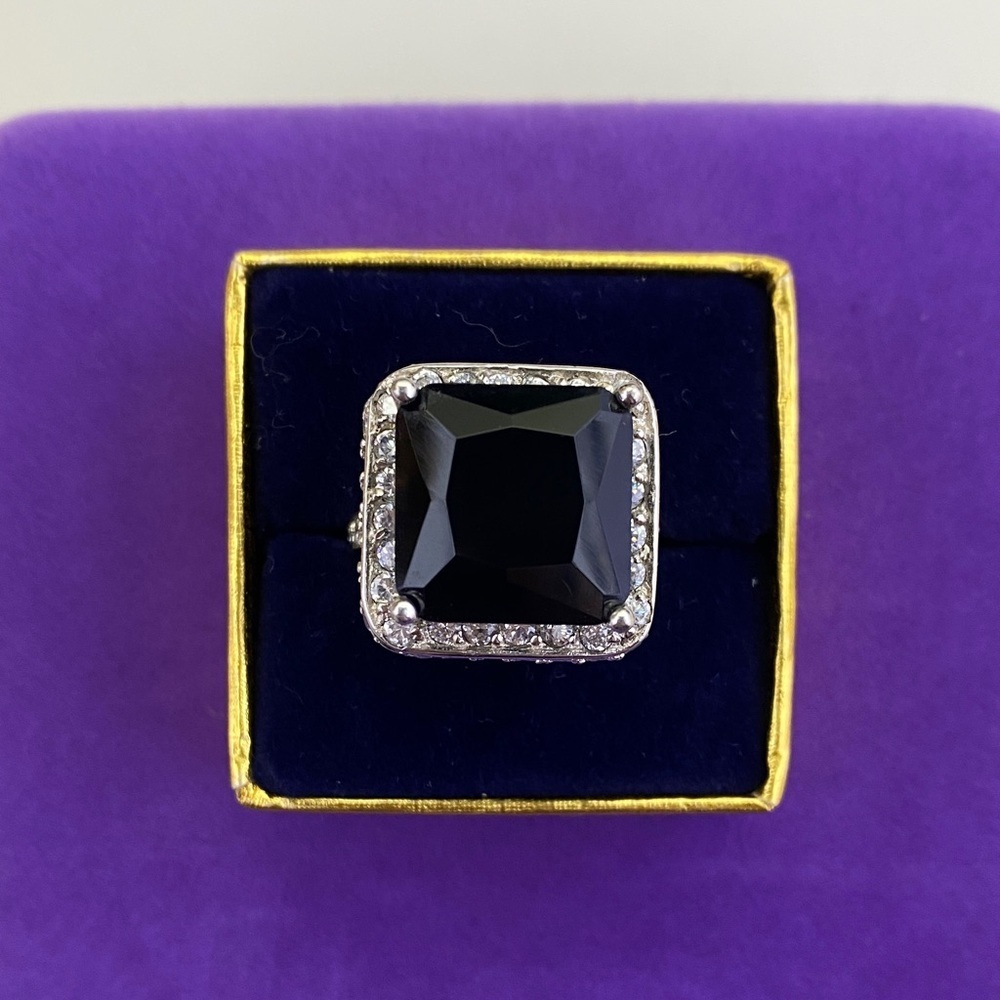 💛 Vintage Sterling Silver Dark Blue & White CZ Cocktail Ring | Bold Statement - Picture 1 of 10